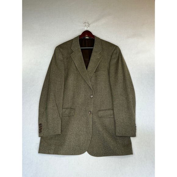 Brooks Brothers 346 Mens 44L Herringbone Wool Blazer SportCoat Grn Brwn 20120027